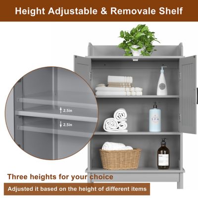 Image showing  Bathroom Over-the-Toilet Storage 21.7 in. W x 66.9 in. H x 7.1 in. D Composite Rectangular Shelf in Gray