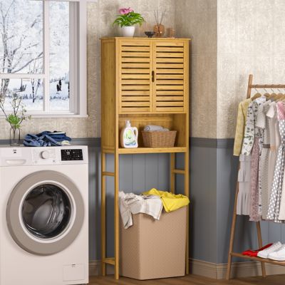 Veikous Bamboo Bathroom Over The Toilet Storage Cabinet w Door and Shelves