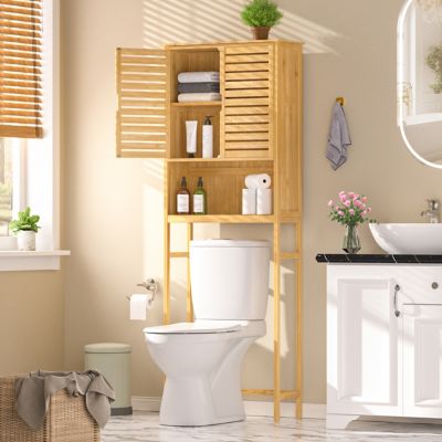 Image showing  Bamboo Bathroom Over-the-Toilet Storage with Removable Shelf and Doors
