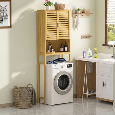 Image showing  Bamboo Bathroom Over-the-Toilet Storage with Removable Shelf and Doors