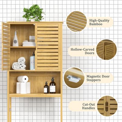 Image showing  Bamboo Bathroom Over-the-Toilet Storage with Removable Shelf and Doors