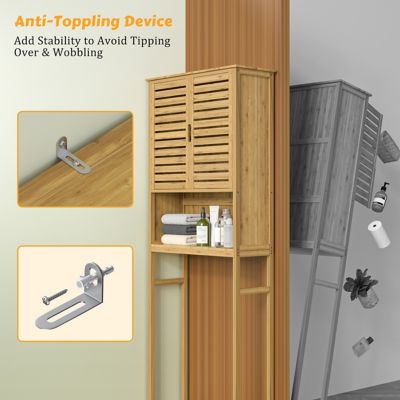 Image showing 5 th Veikous Bamboo Bathroom Over-the-Toilet Storage with Removable Shelf and Doors