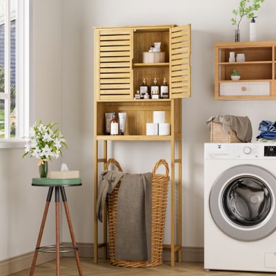 Image showing 7 th Veikous Bamboo Bathroom Over-the-Toilet Storage with Removable Shelf and Doors
