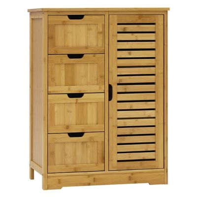 Veikous Small Storage Cabinet Bamboo with Drawers and Cupboard