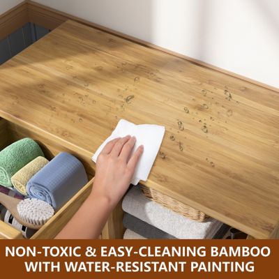 Image showing  32.5 in. H Bamboo Freestanding Linen Cabinet with 2 Removable Shelves and 4-Drawer