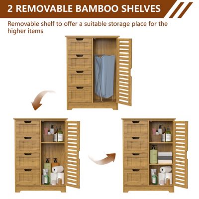 Image showing  32.5 in. H Bamboo Freestanding Linen Cabinet with 2 Removable Shelves and 4-Drawer