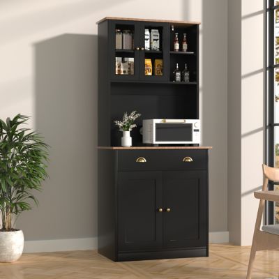Veikous Kitchen Pantry Cabinet Storage Hutch w Microwave Stand