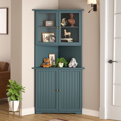 Veikous Tall Corner Cabinet with Door and Shelves for Living Room, HP0109-01BU-2