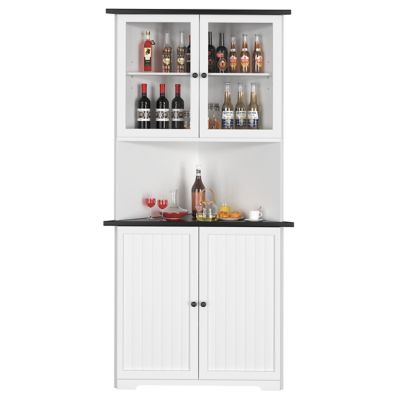 Image showing  71 in. H Corner Linen Cabinet with Adjustable Shelves and Glass Doors in White