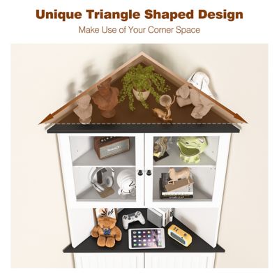 Image showing  71 in. H Corner Linen Cabinet with Adjustable Shelves and Glass Doors in White