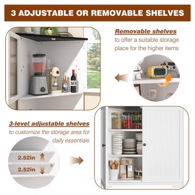 Image showing  71 in. H Corner Linen Cabinet with Adjustable Shelves and Glass Doors in White