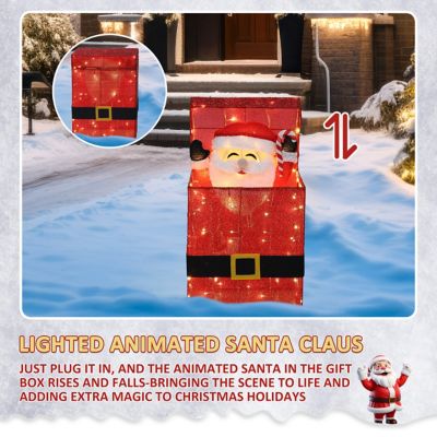 Image showing  27 in. 3D Santa Claus in Gift Box Outdoor Christmas Yard Decoration Warm White LED Lights