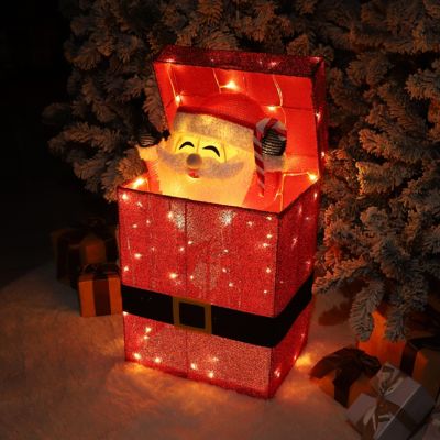 Image showing  27 in. 3D Santa Claus in Gift Box Outdoor Christmas Yard Decoration Warm White LED Lights