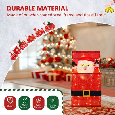 Image showing  27 in. 3D Santa Claus in Gift Box Outdoor Christmas Yard Decoration Warm White LED Lights