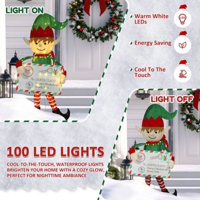 Image showing  4.5 ft. 3D Elf Messenger with Envelope Outdoor Christmas Holiday Yard Decoration Warm White LED Lights