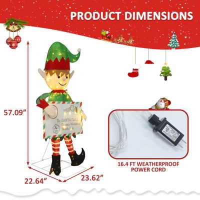Image showing  4.5 ft. 3D Elf Messenger with Envelope Outdoor Christmas Holiday Yard Decoration Warm White LED Lights