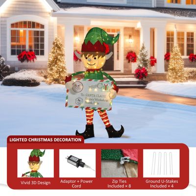 Image showing  4.5 ft. 3D Elf Messenger with Envelope Outdoor Christmas Holiday Yard Decoration Warm White LED Lights