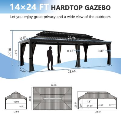 Image showing  24 W x 14 L ft. Aluminum Double Roof Hardtop Gazebo with Netting