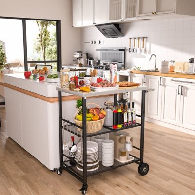 Veikous Foldable Outdoor Grill Cart, Black, GRILLCART-BL