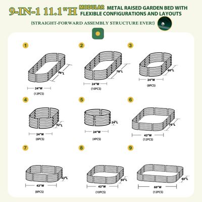 Image showing  8 ft. x 2 ft. x 1 ft. Galvanized Raised Garden Bed 9-in-1 Planter Box in Green
