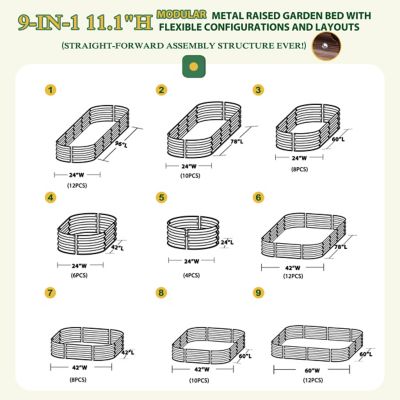 Image showing  8 x 2 x 1ft. Galvanized Raised Garden Bed 9 in 1 Planter Box