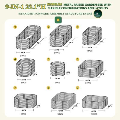 Image showing  8 x 2 x 2ft. Galvanized Raised Garden Bed 9 in 1 Planter Box Outdoor, Green