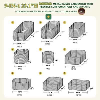 Image showing  8 x 2 x 2ft. Galvanized Raised Garden Bed 9?in?1 Planter Box Outdoor, Carbonized