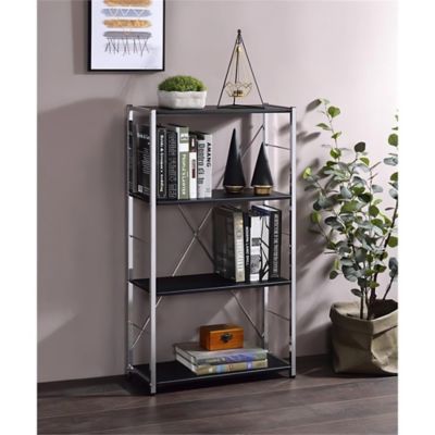 ACME Wooden 4-Shelf Bookshelf with Metal Frame