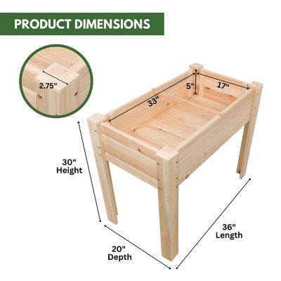 Image showing  Cedar Raised Garden Bed Elevated Planter Box with Drainage Holes & Liner, 36 x 20 x 30in.