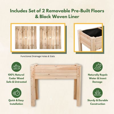 Image showing  Cedar Raised Garden Bed Elevated Planter Box with Drainage Holes & Liner, 36 x 20 x 30in.