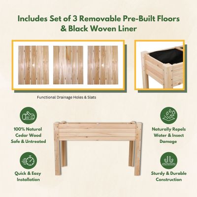 Image showing  Cedar Raised Garden Bed with Drainage Holes & Liner, 48 x 22 x 30in.