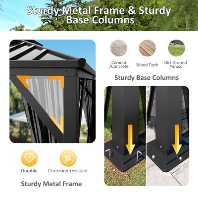 Image showing 5 th Veikous 12 x 10ft. Metal Double Hardtop Gazebo with Galvanized Steel Roof and Textilene Netting