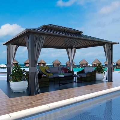 Veikous Aluminum Permanent Outdoor Gazebos with Galvanized Steel Double Roof for Patio Backyard
