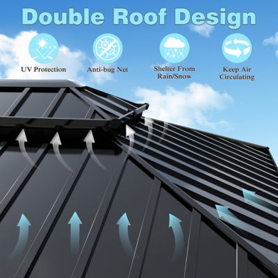 Image showing  16 ft. x 12 ft. Aluminum Double Hardtop Gazebo with Black Netting