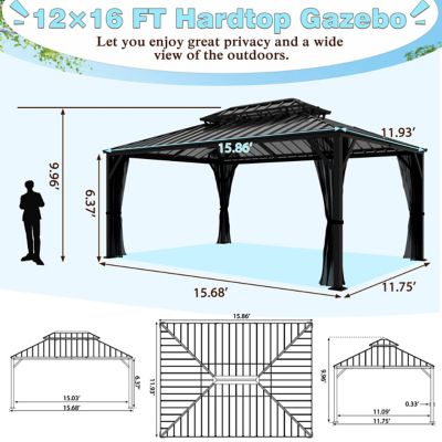 Image showing 5 th Veikous 16 x 12ft. Aluminum Double Hardtop Gazebo with Black Netting