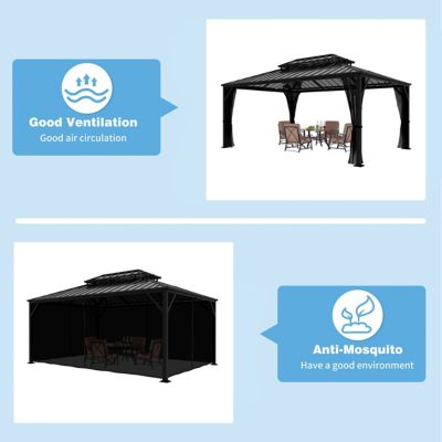 Image showing 9 th Veikous 16 x 12ft. Aluminum Double Hardtop Gazebo with Black Netting