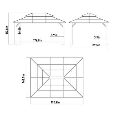 Image showing  16 x 12 ft. Aluminum Gazebo Polycarbonate Double Top Roof with Black Netting