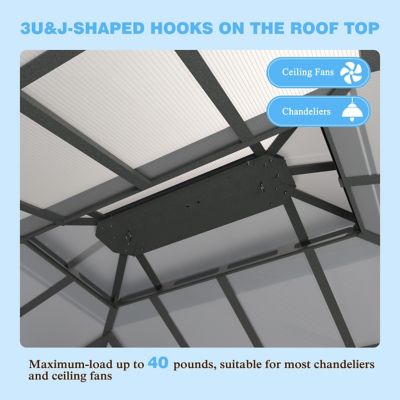 Image showing  16 x 12 ft. Aluminum Gazebo Polycarbonate Double Top Roof with Black Netting