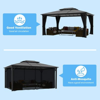 Image showing 5 th Veikous 16 x 12ft. Aluminum Gazebo Polycarbonate Double Top Roof with Black Netting