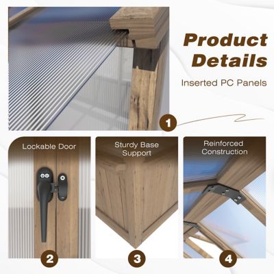 Image showing  6 x 8 ft. Wooden Garden Plant Greenhouse for Outdoors with Polycarbonate Panels and Roof Vent