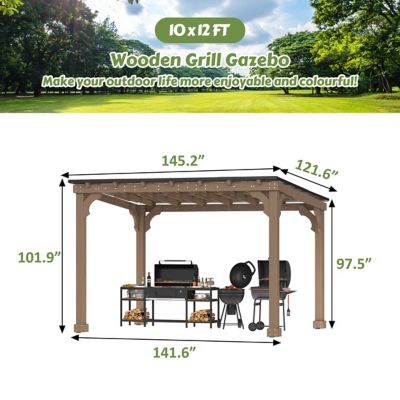 Image showing  12 ft. W x 10 ft. D Wooden Grill Gazebo Outdoor with Steel Roof