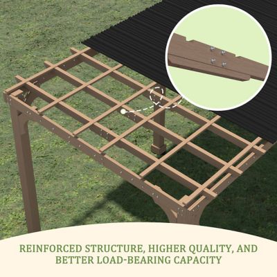 Image showing 7 th Veikous 12 x 10ft. Wooden Grill Gazebo Outdoor with Steel Roof