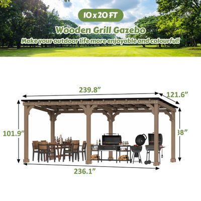 Image showing  20 ft. W x 10 ft. D Wooden Grill Gazebo Outdoor with Steel Roof