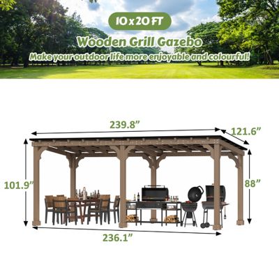 Image showing 6 th Veikous 20 W x 10 D ft. Wooden Grill Gazebo Outdoor with Steel Roof