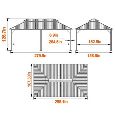Image showing  24 x 14 FT Wood Grain Aluminum Hardtop Gazebo Double Roof with Netting
