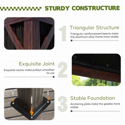 Image showing  24 x 14 FT Wood Grain Aluminum Hardtop Gazebo Double Roof with Netting