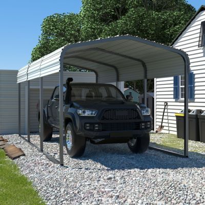 Image showing 8 th Veikous 10 W x 15 D ft. Carport Metal Car Canopy and Shelter, White