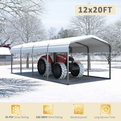 Image showing  12 x 20ft. Carport Steel Car Canopy and Shelter, White
