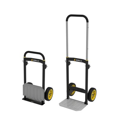 Gorilla 400 lbs. Cap. Steel Hand Truck with Compact Storage, Folding Toe Plate, Telescoping Handle, & Solid Flat Free Wheels