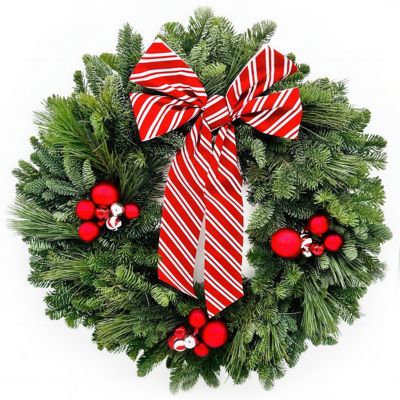 National Plant Network 22 in. Artificial Candy Cane Wreath with Red/White Striped Bow